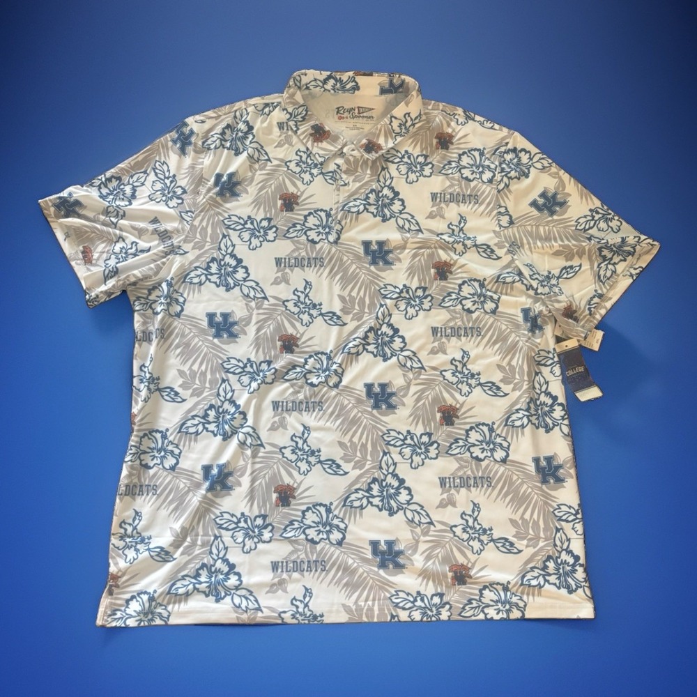 Kentucky Wildcats Reyn Spooner Hawaiian Polo Shirt Men's 3XL White Floral NWT